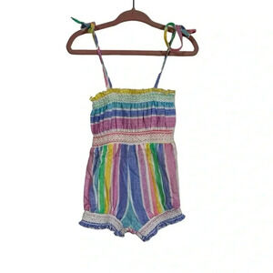 True Vintage Janie Press Rainbow Striped Romper Sunsuit Tie Shoulders